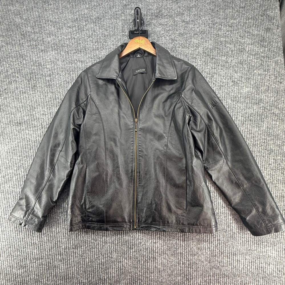 Burk's Bay Leather Jacket Womens Size M Black Excellent Prairie Band Casino Logo